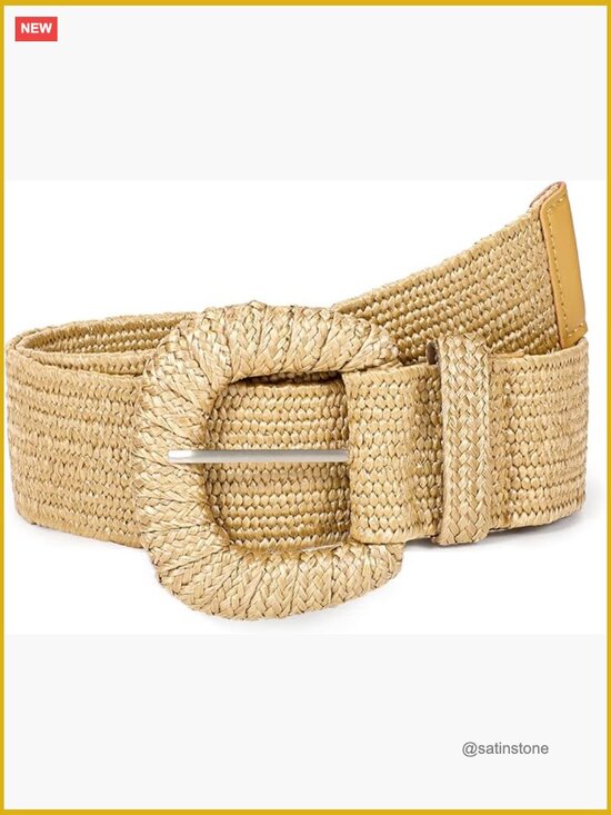 Straw Woven Elastic Belt for Women Stretchy Boho Waist Belt Rattan Raffia Belt main image 6
